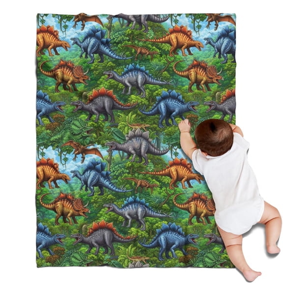 Colorful Dinosaurs Jungle Scene Pattern Blanket,Comfortable Soft Lamb Wool Throw Blanket,All Season,Warm Lightweight Blankets for Sofa Bed Couch Living Room Chair,30"x40"