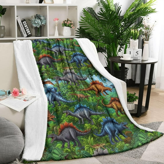 Colorful Dinosaurs Jungle Scene Pattern Blanket,Comfortable Soft Lamb Wool Throw Blanket,All Season,Warm Lightweight Blankets for Sofa Bed Couch Living Room Chair,50"x60"