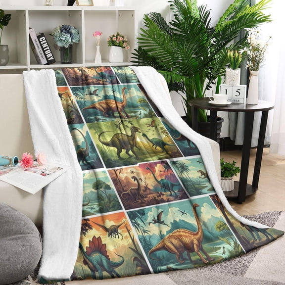 Colorful Dinosaurs Landscape Pattern Blanket,Comfortable Soft Lamb Wool Throw Blanket,All Season,Warm Lightweight Blankets for Sofa Bed Couch Living Room Chair,60"x80"