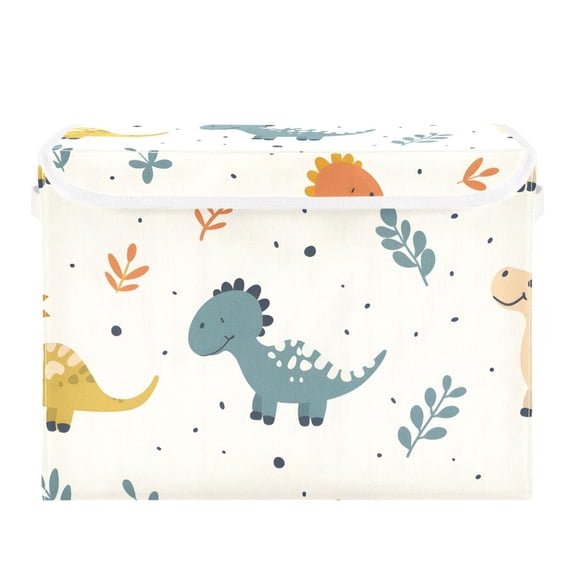 Colorful Dinosaurs Leaves Foldable Storage Bin with Lid and Handle Collapsible Storage Box 16.5 x 12.6 x 11.8 inches