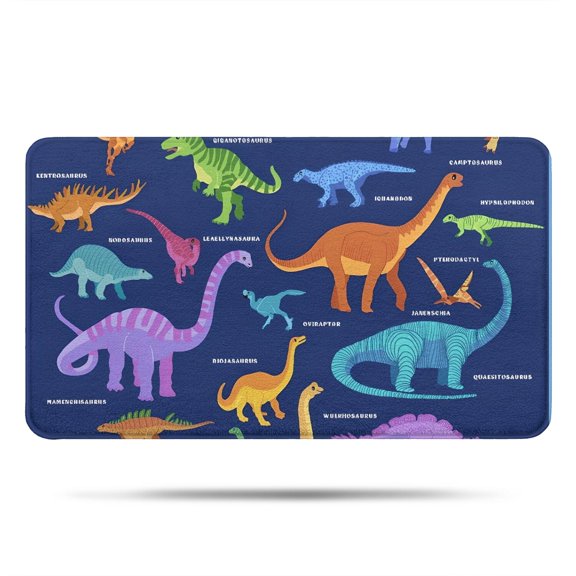 Colorful Dinosaurs Names Chart Pattern Bathroom Rugs Mat,Non Slip Microfiber Bathroom Rug,Rubber Backing,Soft Bathroom Mats for Bathroom Floor,Tub and Shower,17x30in(43x75cm)