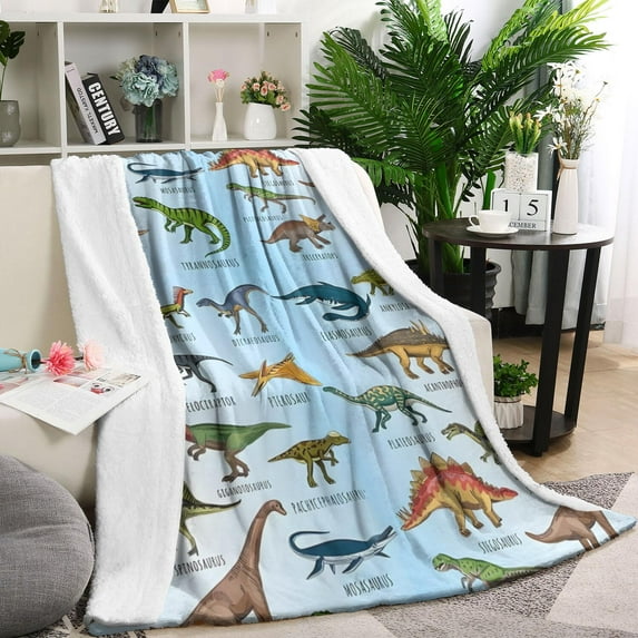 Colorful Dinosaurs Names Labels Pattern Blanket,Comfortable Soft Lamb Wool Throw Blanket,All Season,Warm Lightweight Blankets for Sofa Bed Couch Living Room Chair,60"x80"
