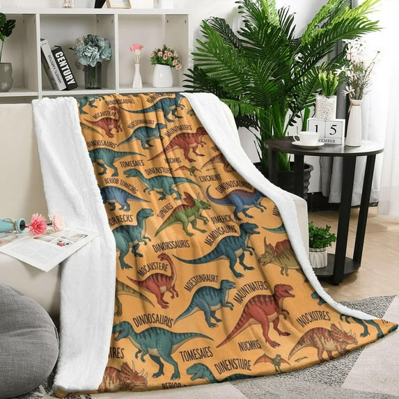 Colorful Dinosaurs Names Pattern Blanket,Comfortable Soft Lamb Wool Throw Blanket,All Season,Warm Lightweight Blankets for Sofa Bed Couch Living Room Chair,50"x60"