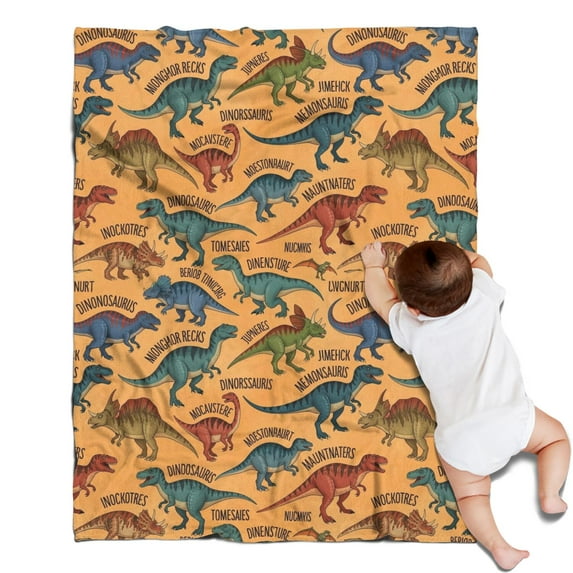 Colorful Dinosaurs Names Pattern Blanket,Comfortable Soft Lamb Wool Throw Blanket,All Season,Warm Lightweight Blankets for Sofa Bed Couch Living Room Chair,30"x40"