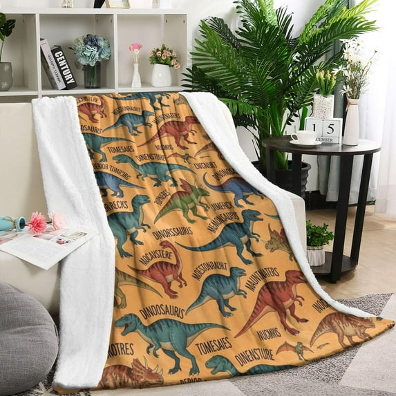 Colorful Dinosaurs Names Pattern Blanket,Comfortable Soft Lamb Wool Throw Blanket,All Season,Warm Lightweight Blankets for Sofa Bed Couch Living Room Chair,60"x80"