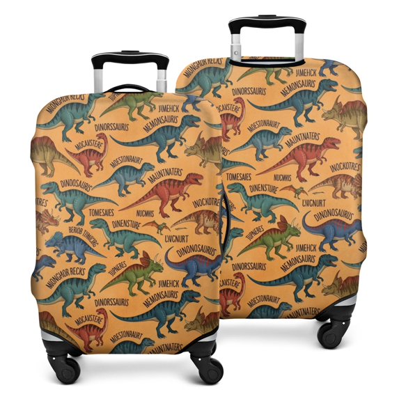Colorful Dinosaurs Names Pattern Luggage Cover Fashion Suitcase Cover Baggage Covers Fit 25-28 Inch Luggage (Go Travel)