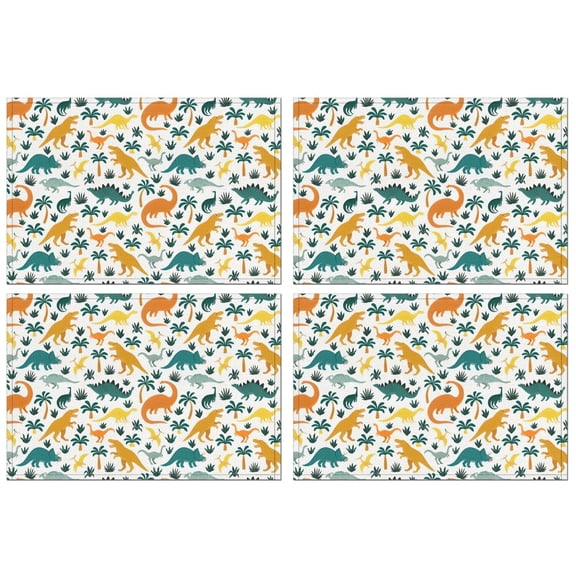 Colorful Dinosaurs Palm Trees Pattern Summer Placemats Table Placemats Set Of 4-Linen Kitchen Washable Placemats Table Mats 11.8"x17.7" Non-Slip Heat Resistant