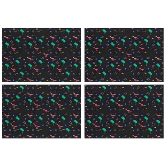 Colorful Dinosaurs Palms Stars Pattern Summer Placemats Table Placemats Set Of 4-Linen Kitchen Washable Placemats Table Mats 11.8"x17.7" Non-Slip Heat Resistant
