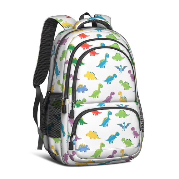 Colorful Dinosaurs Pattern Cute School Backpack Bag with Padded Back and Adjustable Shoulder Straps 16.9 X 12.6 X 5.9 Inches