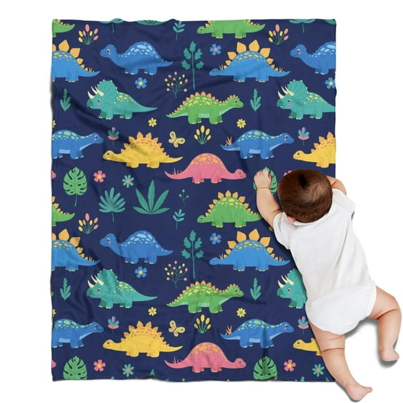 Colorful Dinosaurs Plant Dark Blue Pattern Blanket,Comfortable Soft Lamb Wool Throw Blanket,All Season,Warm Lightweight Blankets for Sofa Bed Couch Living Room Chair,30"x40"