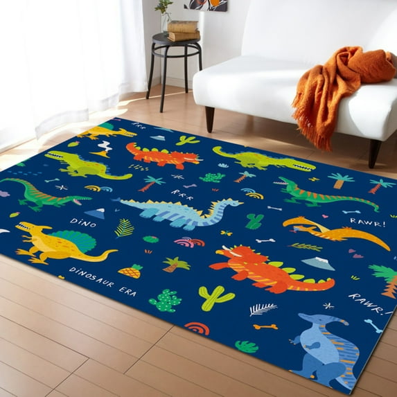 Colorful Dinosaurs Print Non-Slip Area Rug For Kids Playroom And Children Bedrooms Dorm Home Decor Carpet Large Floor Mat 5' x 7'