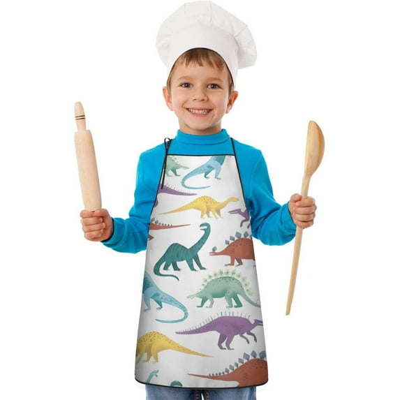 Colorful Dinosaurs Rainbow Pattern Kids Aprons for Girls and Boys,Adjustable Neck Strap Toddler Aprons for Kids Cooking Baking