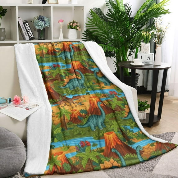 Colorful Dinosaurs River Volcanoes Pattern Blanket,Comfortable Soft Lamb Wool Throw Blanket,All Season,Warm Lightweight Blankets for Sofa Bed Couch Living Room Chair,40"x50"