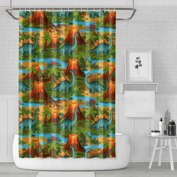 Colorful Dinosaurs River Volcanoes Pattern Shower Curtain 72"x72" ,Bathroom Decorative Shower Curtains Set with 12 Hooks,Modern Waterproof Washable Shower Curtain