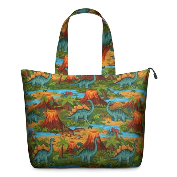 Colorful Dinosaurs River Volcanoes Pattern Travel Tote Bags for Women Carry On,Large Weekender Bags for Women Travel,Multi Functional Duffle Bag for Work,Shopping,Sports