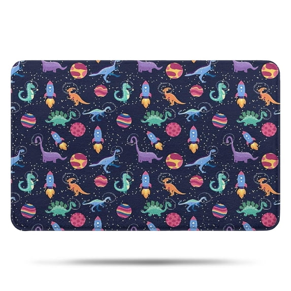 Colorful Dinosaurs Rockets Pattern Bathroom Rugs Mat,Non Slip Microfiber Bathroom Rug,Rubber Backing,Soft Bathroom Mats for Bathroom Floor,Tub and Shower,17x27in(43x68cm)