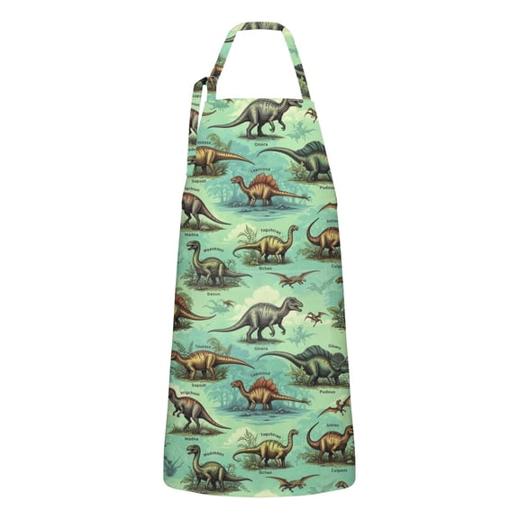Colorful Dinosaurs Scientific Name Pattern Apron-Garden Aprons for Women with Pockets-Cotton Linen Waterproof Kitchen Cooking Gardening Aprons Adjustable for Kitchen,Cooking,BBQ and Salon 33x27 Inch