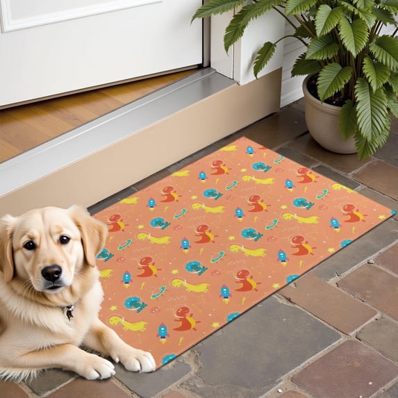Colorful Dinosaurs Space Rockets Pattern Door Rugs,Washable Non Slip Door Mats Indoor,Decorative Door Mats,Entry Mat Indoor for Entrance,Bedroom,Kitchen,Bathroom,16"x24"