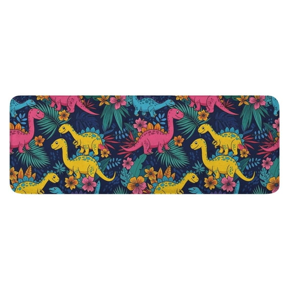 Colorful Dinosaurs Tropical Floral Pattern Kitchen Rug Mat,Kitchen Runner Rugs Non Skid Washable,Decorative Kitchen Floor Mats for Kitchen,Sink,Laundry,17"x47.2"