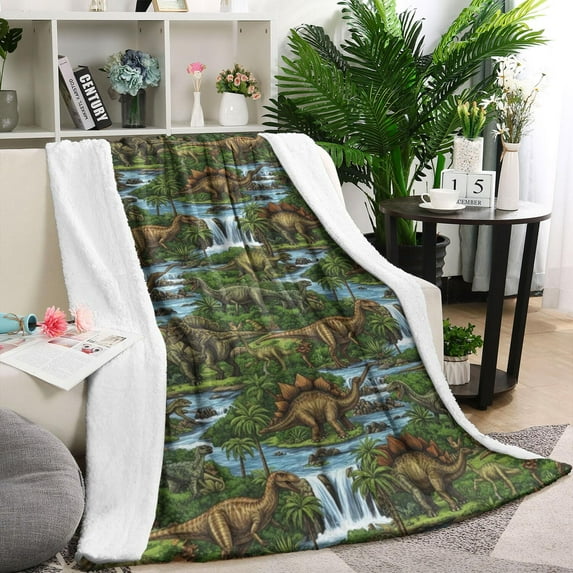 Colorful Dinosaurs Waterfall Landscape Pattern Blanket,Comfortable Soft Lamb Wool Throw Blanket,All Season,Warm Lightweight Blankets for Sofa Bed Couch Living Room Chair,40"x50"