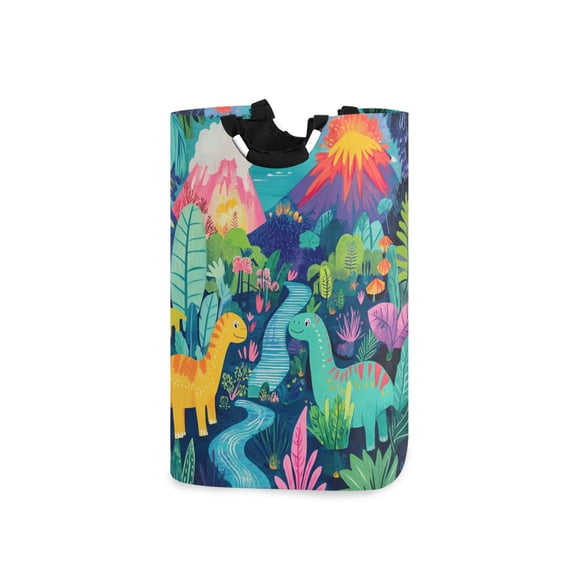 Colorful Dinosaurs in Jungle Laundry Basket with Handles Foldable Laundry Hamper Freestanding Washing Bin 50L