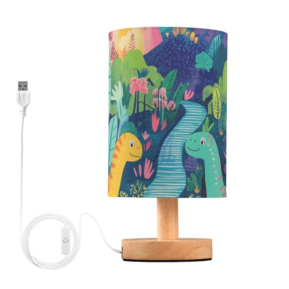 Colorful Dinosaurs in Jungle Table Lamp with USB Port LED Warm Light Lamp Night Light Home Decor