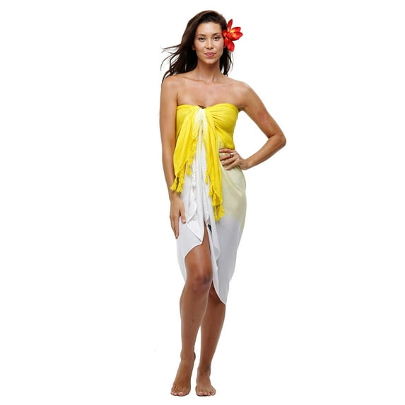 Colorful Dip Dye Beach Wrap Sarong With Fringe, Yellow, Size: One Size, Uluwatu Style