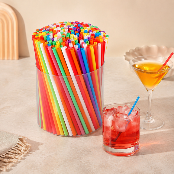 Colorful Disposable Cocktail Short Straws - 5 Inch Bar Stirrers | Plastic Coffee Stirrers, Stir Sticks, 0.16 Inch Diameter, Mini Small Bulk Straws for Whiskey, Bar, Club, Soda, Cocktail, Party