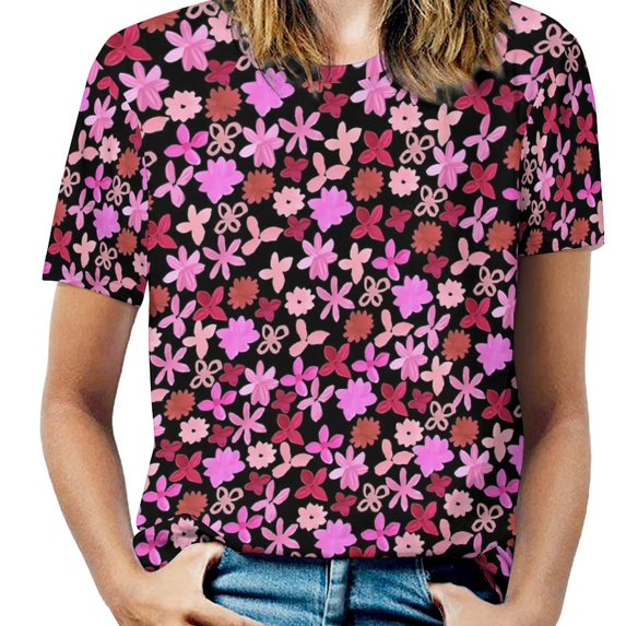 Colorful Ditsy Floral T Shirts Cute Flower Print Street Style T Shirt Short Sleeve Women Harajuku Tshirt Beach Design Cl
