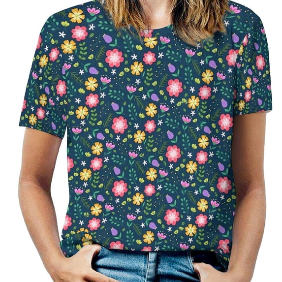 Colorful Ditsy Floral T Shirts Cute Flower Print Street Style T Shirt Short Sleeve Women Harajuku Tshirt Beach Design Cl