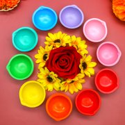 Colorful Diwali Diya for Pooja - 10PCS Ceramic Decorative Diyas Oil Lamp Diwali Gifts for Indian Friends Perfect Diyas Set for Hindu Ritual Wedding Festivals Temple Mandir Altar Itemwith 10 Wicks