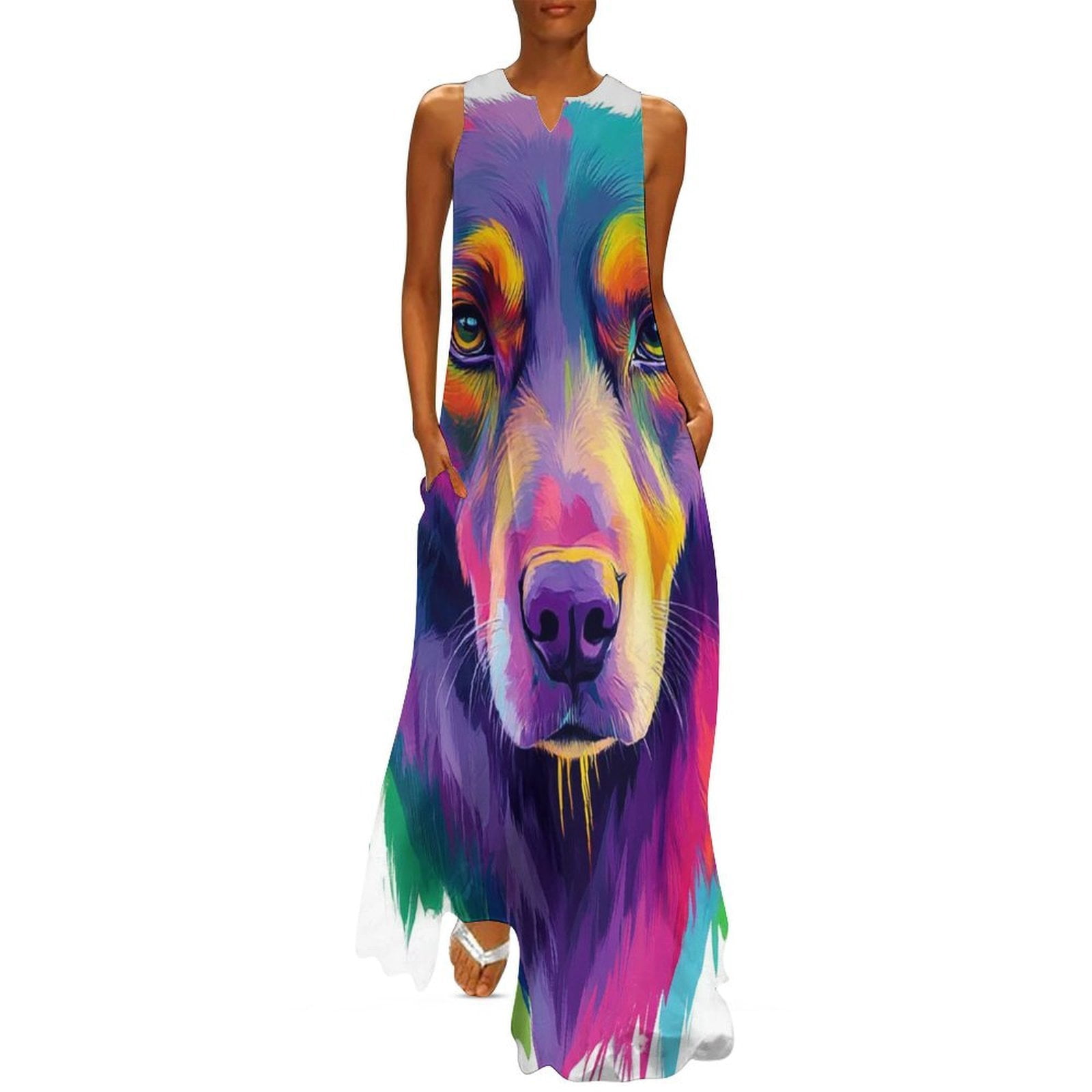 Colorful Dog Art Print Long Dress luxury evening dresses women clothing ...
