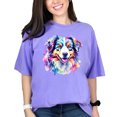 thumbnail image 1 of Colorful Dog Art T-Shirt, Australian Shepherd T-Shirt with Watercolor Design, Cute Dog Lover Gift, Animal Art Tee for Women and Men, Violet Comfort Colors T-Shirt, Small, 1 of 1