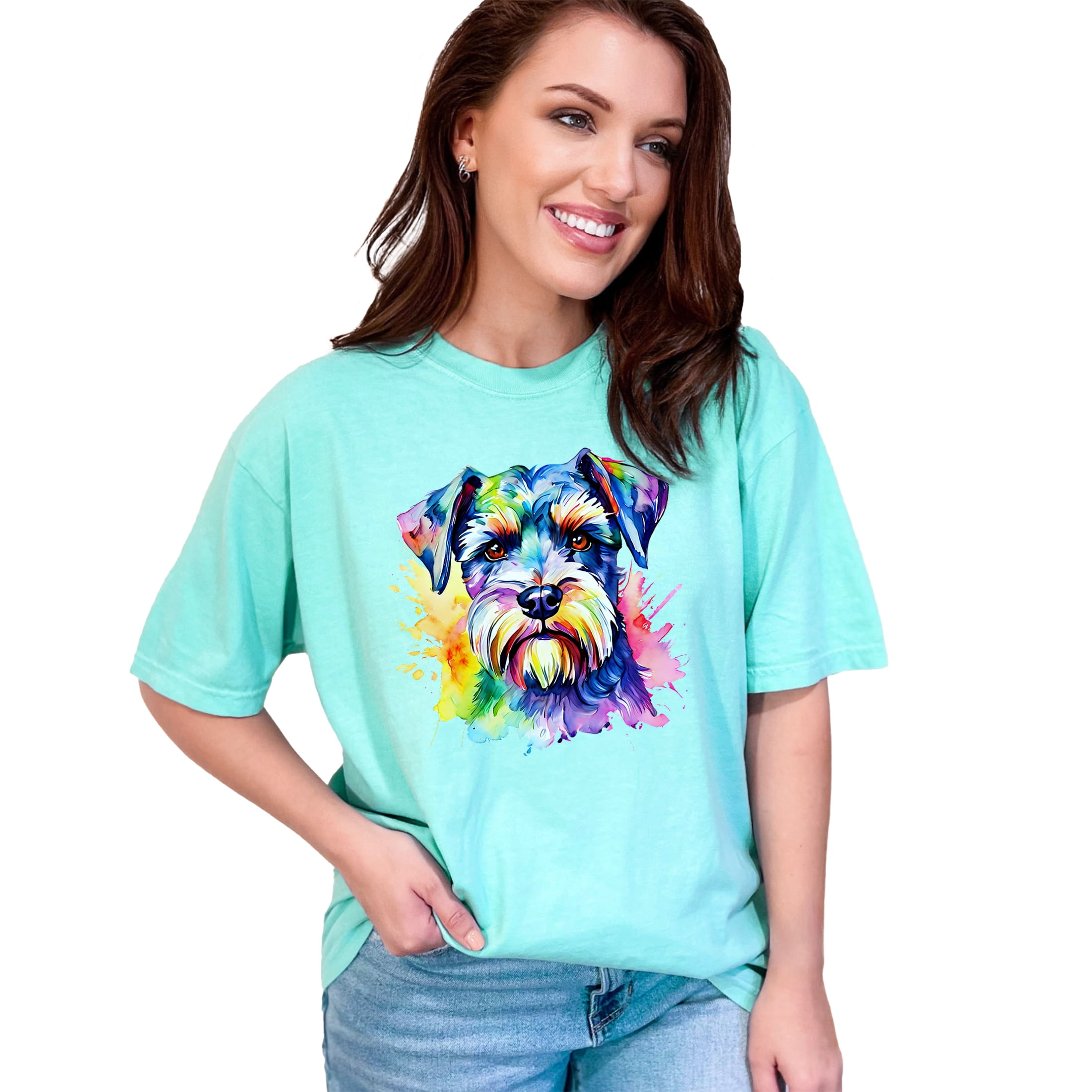 Colorful Dog Art T-Shirt, Bright and Cheerful Dog Lover Tee, Unique Dog Print T-Shirt for Pet ...