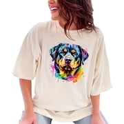 Colorful Dog Art T-Shirt, Rottweiler Lover Gift, Artistic Dog Portrait Tee, Unique Dog Owner Shirt, Vibrant Dog Design Top, Pet Lover, Ivory Comfort Colors T-Shirt, XL