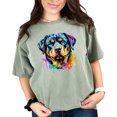thumbnail image 1 of Colorful Dog Art T Shirt, Watercolor Rottweiler Tee, Artistic Pet Lover Shirt, Vibrant Animal Print Top, Unique Graphic Dog Apparel, Moss Comfort Colors T-Shirt, 3XL, 1 of 1
