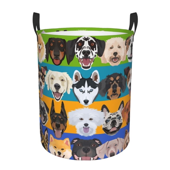 Colorful Dog Dogs Pattern Foldable Laundry Hamper with Handle Storage Basket for Clothes Toys & Organizing