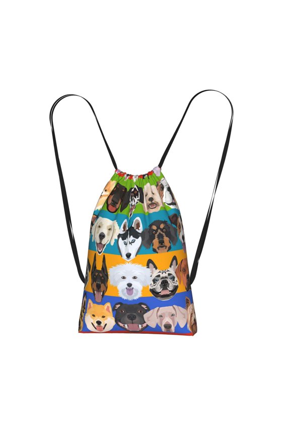 Colorful Dog Dogs Pattern Packable Drawstring Backpack, Lightweight Foldable Cinch Storage Bag for Gym Travel Shopping
