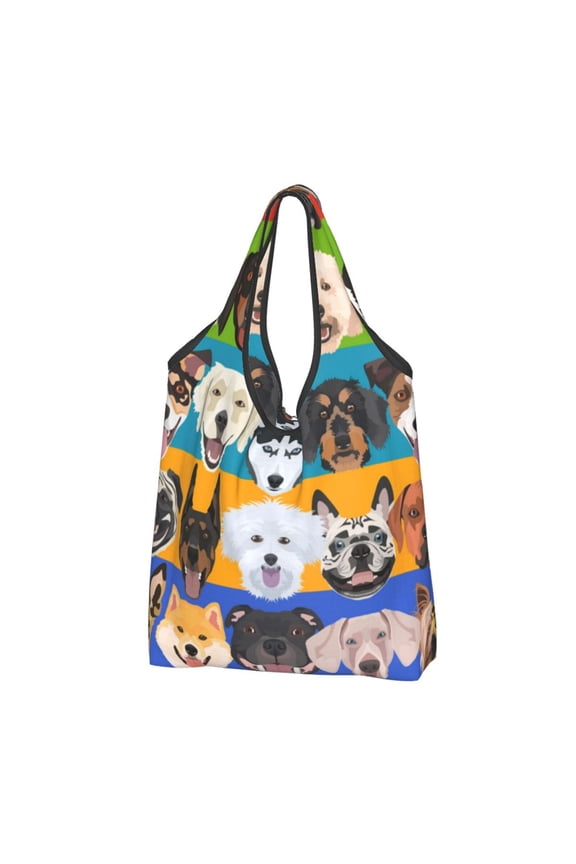 Colorful Dog Dogs Pattern Reusable Grocery Bags Shopping Totes Foldable Washable Pouch Handbag Storage Bag