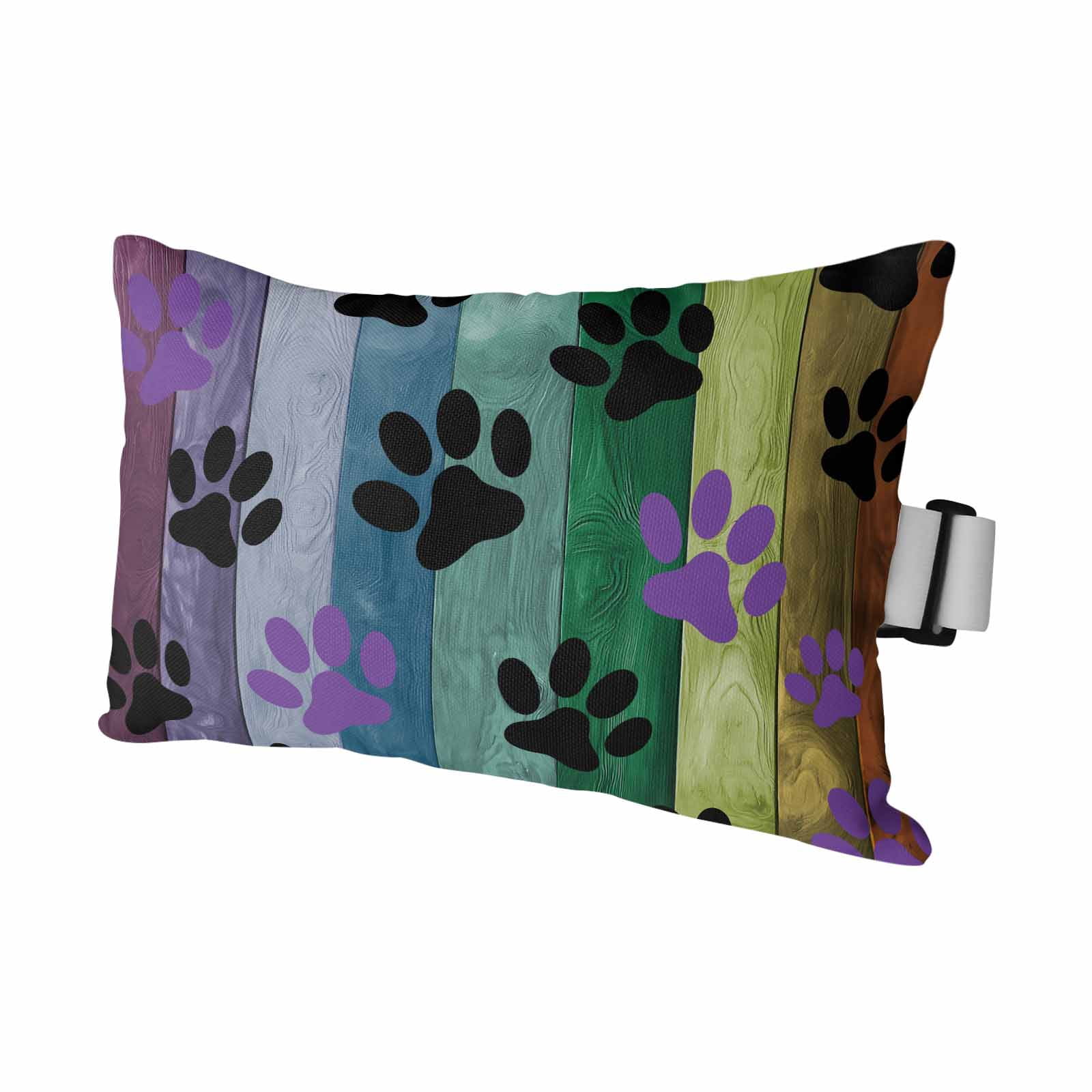 Colorful Dog Outdoor Chaise Lounge Pillows Paw Prints on The Board Lumbar Pillows with Insert Adjustable Elastic Strap Headrest Pillow for Recliner Patio Chair 1 Pack 11x16 Inch