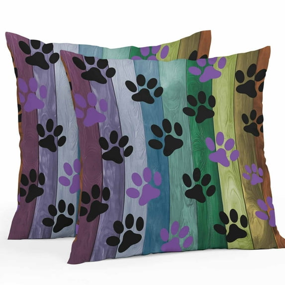 Colorful Dog Outdoor Pillow Covers Pack of 2 Paw Prints on The Board Waterproof Throw Pillow Covers Decorative Cushion Cases for Patio Garden Tent Balcony Couch 20x20 inch