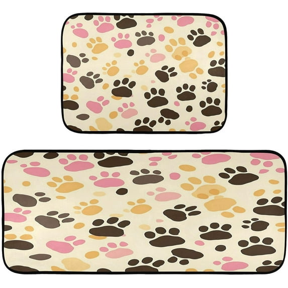 Colorful Dog Paw Anti Fatigue Mats for Kitchen Floor,Set of 2 Non Skid Washable Waterproof Anti Kitchen Floor Mats for Kitchen Office Laundry Room Bathroom (19"x27"+19"x47") Home Decor
