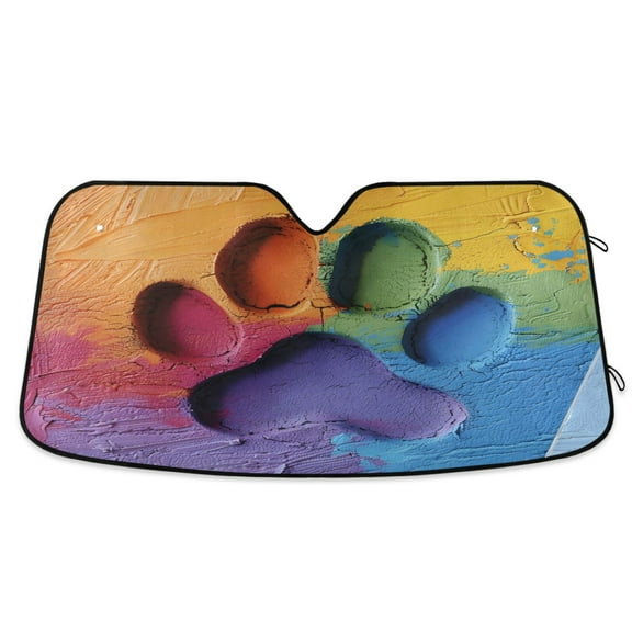 Colorful Dog Paw Car Windshield Sun Shade Foldable Car Front Window Visor Heat and UV Protection 53x23.5