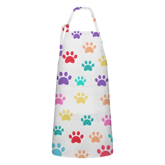 Colorful Dog Paw Footprint Apron-Garden Aprons for Women with Pockets-Cotton Linen Waterproof Kitchen Cooking Gardening Aprons Adjustable for Kitchen,Cooking,BBQ and Salon 33x27 Inch
