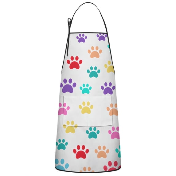 Colorful Dog Paw Footprint Apron-Garden Aprons for Women with Pockets-Cotton Linen Waterproof Kitchen Cooking Gardening Aprons Adjustable for Kitchen,Cooking,BBQ and Salon 33x27 Inch