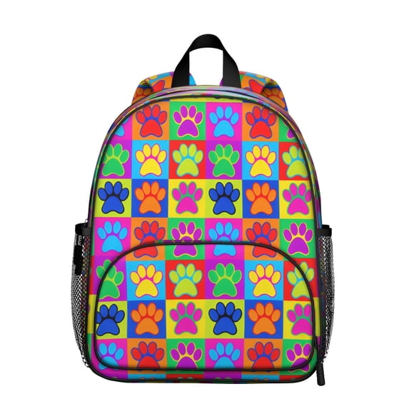 Colorful Dog Paw Footprint Backpack Backpack for School,Cute School Bag,Schoolbag with Adjustable Shoulder Straps & Padded Back,13.8"x11.4"x6"