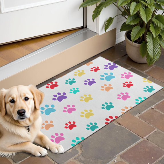 Colorful Dog Paw Footprint Door Rugs,Washable Non Slip Door Mats Indoor,Decorative Door Mats,Entry Mat Indoor for Entrance,Bedroom,Kitchen,Bathroom,16"x24"