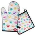 thumbnail image 1 of Colorful Dog Paw Footprint Kitchen Oven Mitt and Pot Holder Sets 2 Pcs for Baking, Cooking and Grilling, Heat Resistant Up To 392 °F, 1 of 7