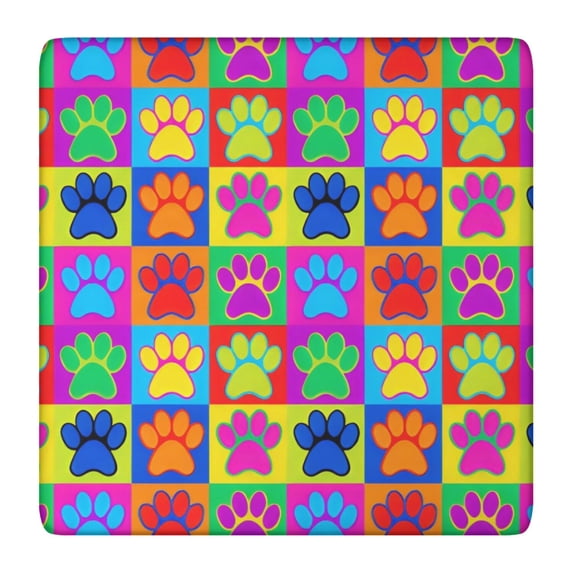 Colorful Dog Paw Footprint Square Fitted Tablecloth with Elastic Edge,Square Table Cover,Washable Elastic Table Cover for Home Kitchen Party Decor 36"x36"