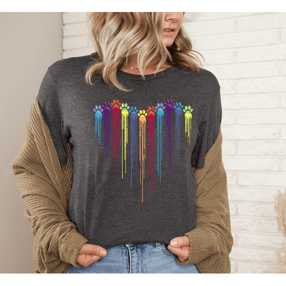 Colorful Dog Paw Heart Shirt, Dog Paw Shirt, Colorful Dog Heart Paw Tee, Gift Tee Dog Owner, Dog Lover Shirt, Paw Heart Shirt, Dog Mom Shirt